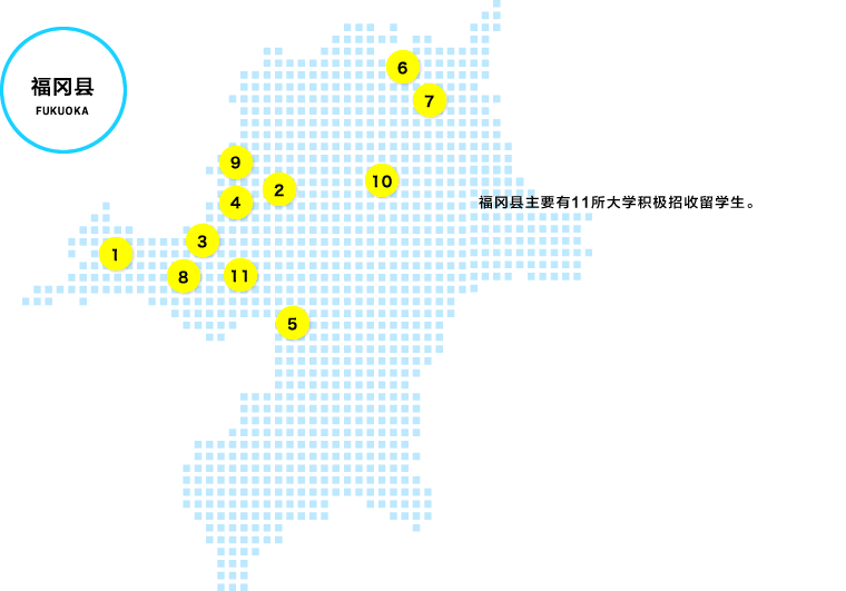 各大学の所在地を示した福岡県のイメージ図